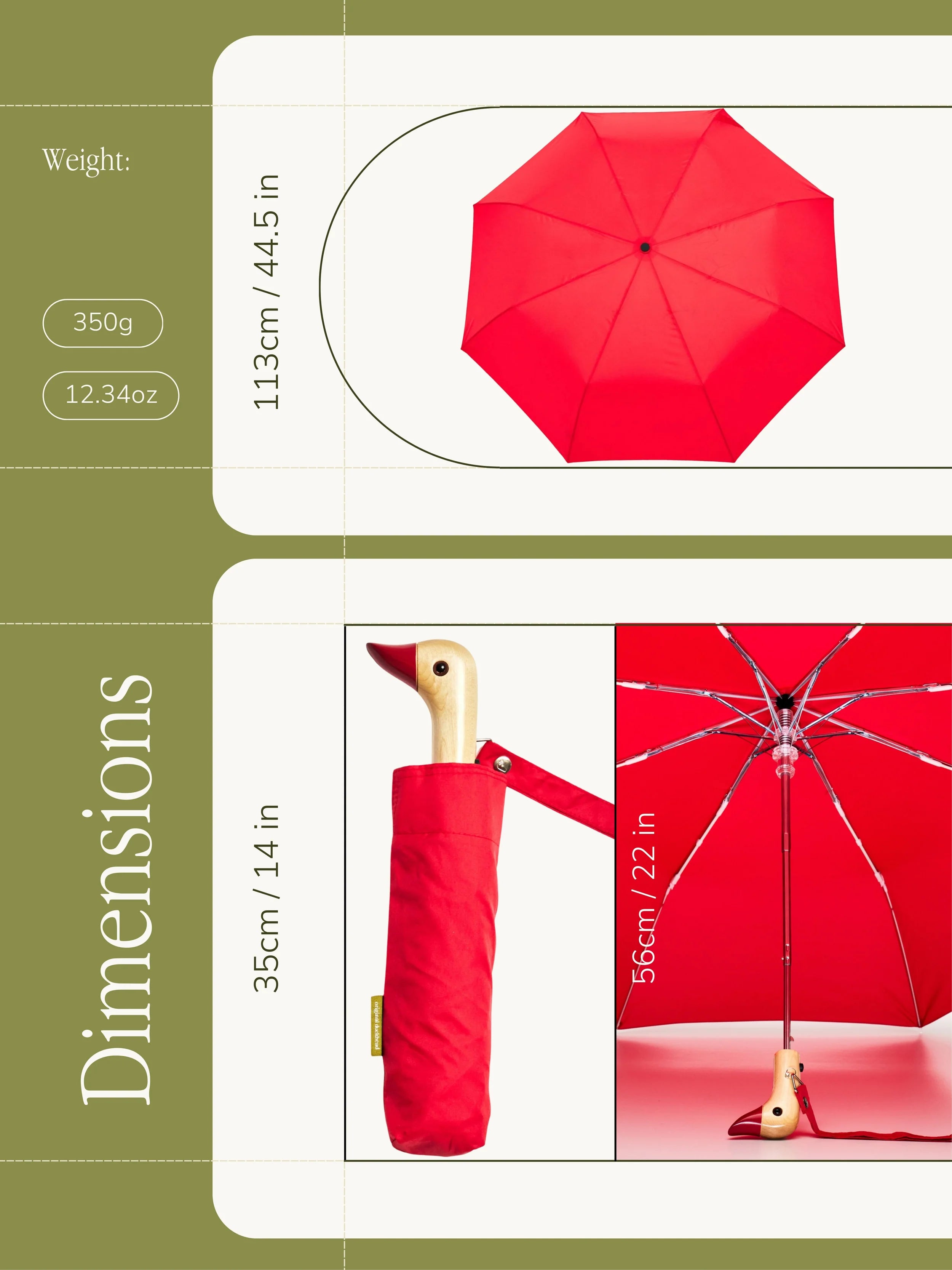 Original Duckhead - Red Compact Eco-Friendly Wind Resistant Umbrella
